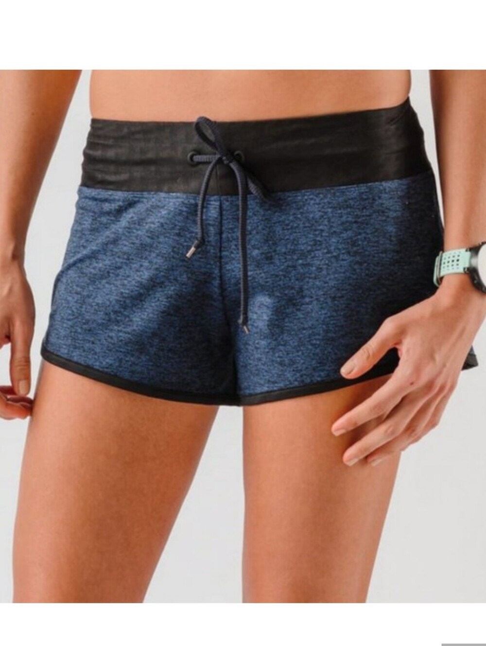 Women's Athletic 4" Run Short in Blue Heather with Black Trim